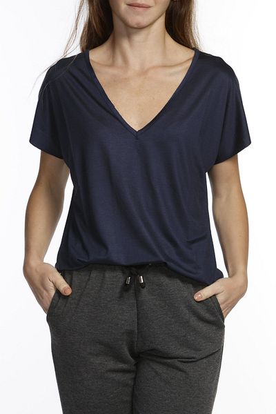 BASIC&CO Vogue V-neck Dark Blue Basic Viscose T-shirt