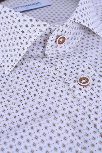Ottomoda Erkek Desenli Bej Uzun Kollu Regular Fit Gömlek, Ot-cp-20052