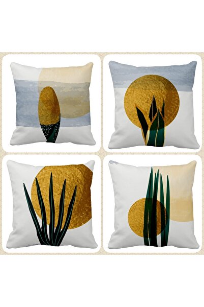 QueenHome Set de 4 huse de pernă cu model de lună în acuarelă 43 x 43 cm