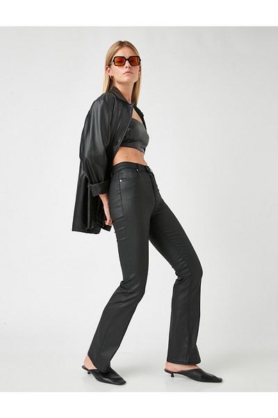 Koton Blugi Slim Fit Talie Inalta Picioare Evazate - Victoria Jean