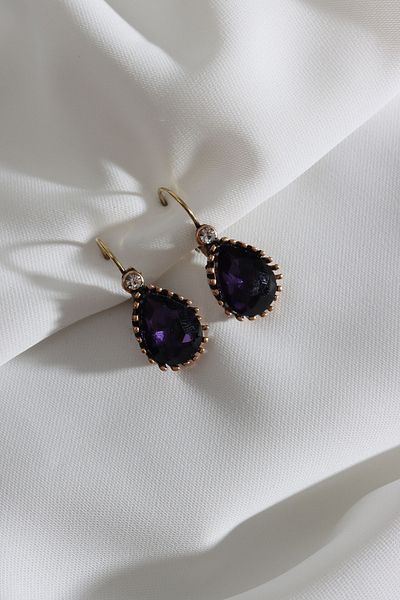 Süspüs Accessories Large Size Purple Jewelled Drop Authentic Earrings