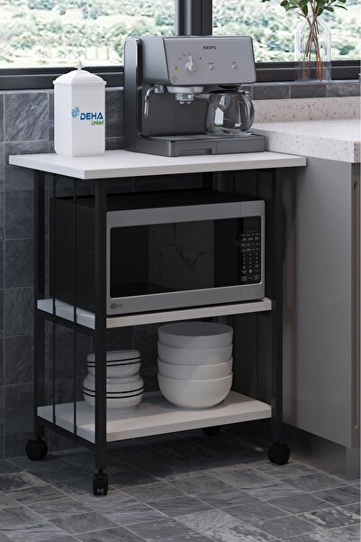 DEHALİMİTED Çok Amaçlı Frenli Tekerlekli 3 Katlı Mutfak Fırınlık Kahve Masası Yazıcı Sehpası Servis Sunum Araba