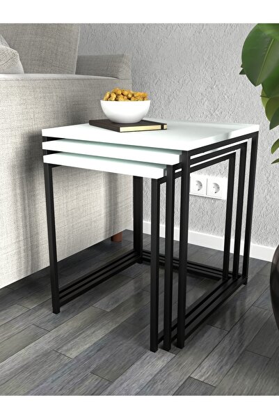 KODIGU Martina Zigon Sehpa | Beyaz | 45x45-45x40-45x35