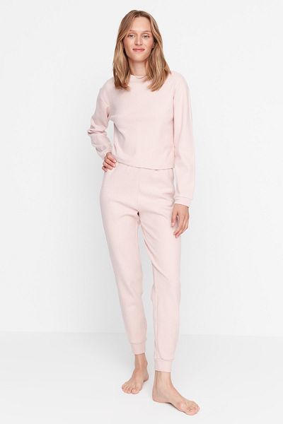 Trendyol Collection Pletená pyžamová souprava se šňůrou - Powder Soft Tuşe Thmaw21Pt0696