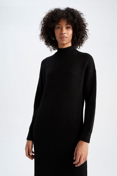 DeFacto Regular Fit Balıkçı Yaka Selanik Örgülü Maxi Triko Elbise W0613az22wn