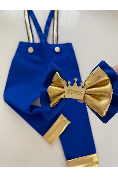 tubibebe Saks Blue - Gold Salopet + Bow Tie