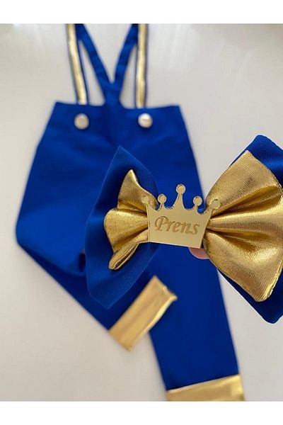 tubibebe Saks Blue - Gold Salopet + Bow Tie