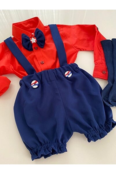 tubibebe Shirt Excluded. Navy Blue Salopet Set (SALOPET BOW TIE AND SOCKS - SHIRT EXCLUDED.)