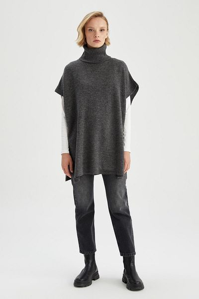 DeFacto Oversize Fit Turtleneck Basic Knitwear Poncho