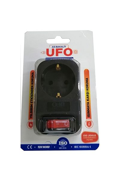 As Bakalit Ufo Switched Single Surge Protected Plug Socket Black 323027