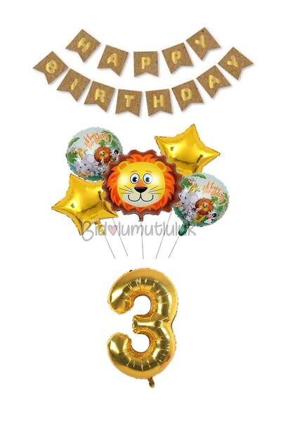 BİDOLUMUTLULUK Safari Doğum Günü Seti Yaş Folyo Balonlu