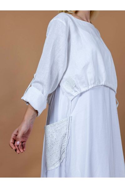 sares White Hijab Dress - Two-Piece Combo with Pockets and Lining