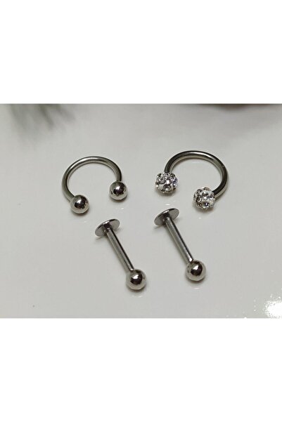 Işıl Işıl Unisex Gümüş Cerrahi Çelik Piercing Küpe 4'lü Set