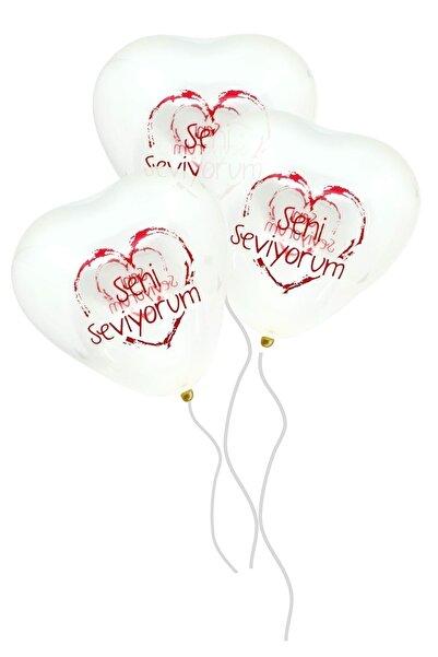 Huzur Party Store بالونة قلب شفاف مطبوعة أحبك 10 قطع 30 سم بالونة مرئية لعيد ...