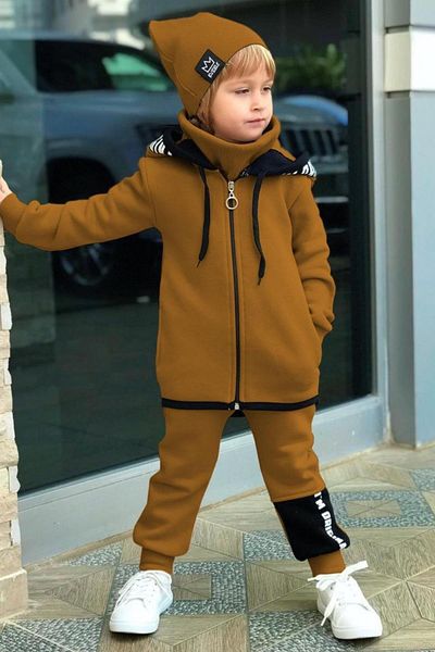 Riccotarz Boy's New Original Cool Beret Tan Tracksuit Suit