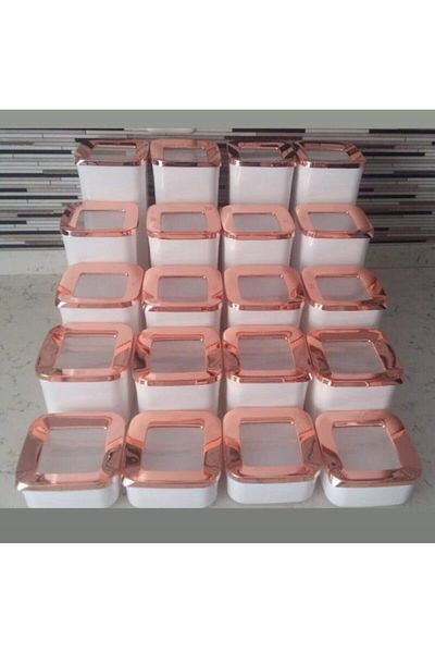 VİP AHMET White Copper Vacuum Storage Jars - 4 Sets 20 Pieces