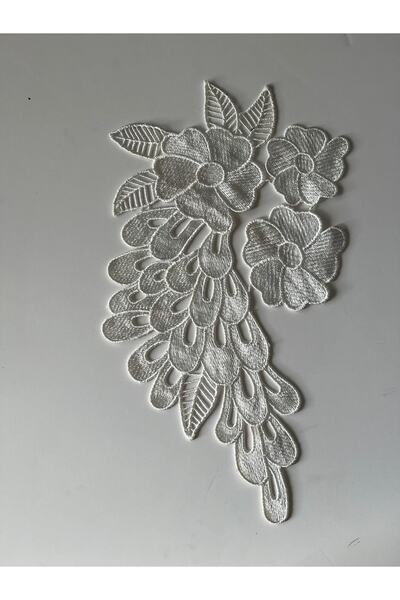 Gönülden Tasarım 33x18 Cm Broderie Floare Albă și Petale Applique Patch