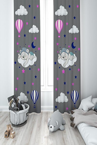 BAMBAŞKA MODA Дитяча кімната Сплячий милий ведмедик Двоє крил Фон завіса Bmfp...