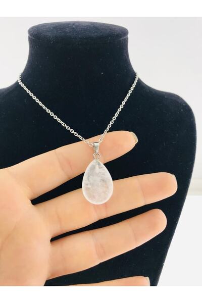 Kızlarağası Gümüş Doğaltaş Kristal Kuvars Taşı Damla Kolye Ucu