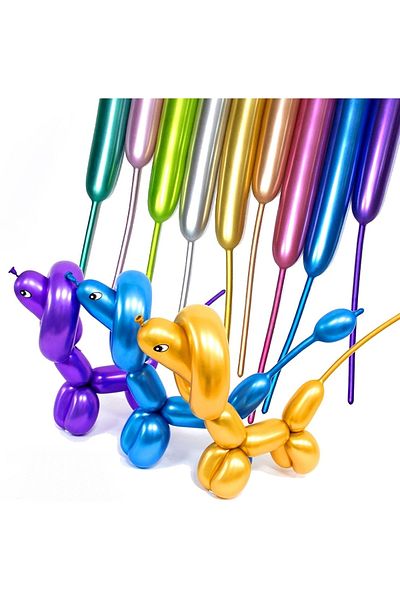 Huzur Party Store بالون سجق كروم 50 قطعة 150 × 5 سم لون مختلط طويل رفيع الشكل يمكن تقديمه بالون مهرج لامع