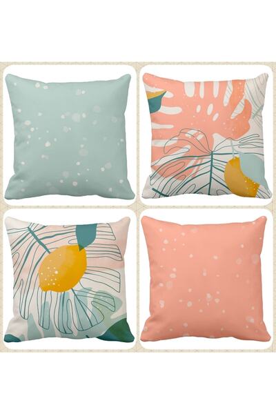 QueenHome Set de 4 huse de pernă decorative, cu model de lămâie, imprimat în ...