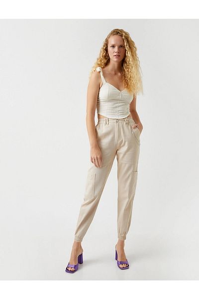 Koton Jeans mit elastischem Bund, entspannter Schnitt, hohe Taille – Baggy-Jeans