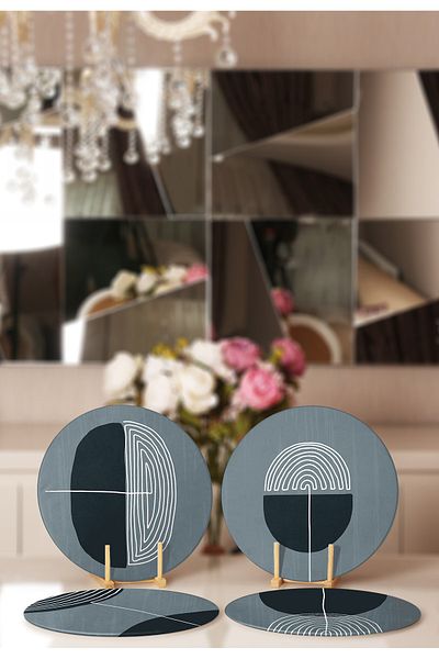 Realhomes 4-Piece Light Smoke Colored Placemat & Plate with Onedraw Drawing