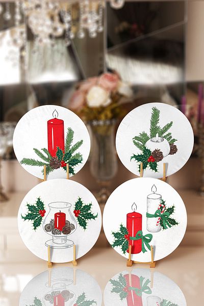 Realhomes 4-Piece Red Candle Candlestick Designed Placemat & Supla
