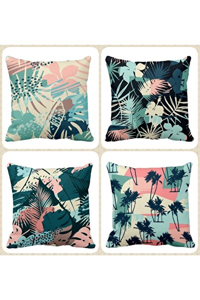 QueenHome Set de 4 huse de pernă decorative cu model de frunze de palmier imp...