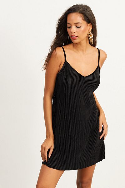 Cool & Sexy Schwarzes Samt-Cordkleid für Damen Fİ827