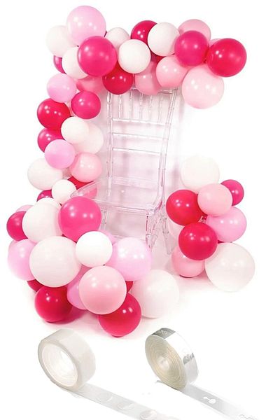 Parti dolabı 45 Balloon Chain: (15 Macarons Pink, 15 Metallic Fuchsia, 15 Matte White Balloons, Chain, Adhesive)