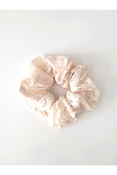 HALHALMILL Kadın Trend Ekru Dantel Lastikli Simit Scrunchie Saç Tokası