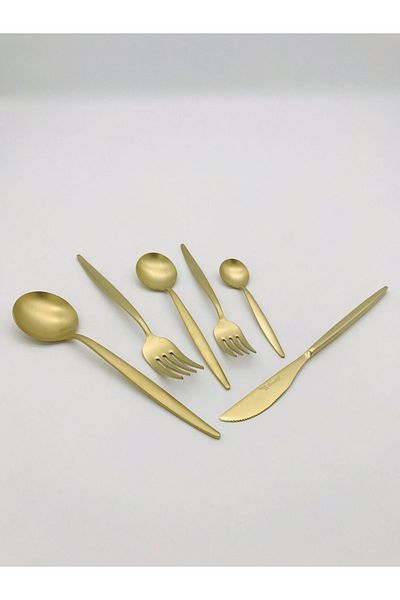 BRONDOFF Lisbon 36 Piece Matte Titanium Gold Fork Spoon Knife Set