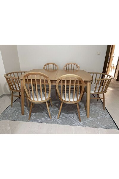 Evim-E Aksesuar Iskandinav Masa Sandalye Takımı- Doğal Renk-amerikan + Omurga...