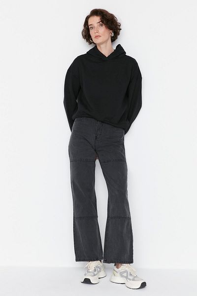 Trendyol Modest Anthracite 100% Cotton Detailed Denim Trousers TCTAW23JE00063
