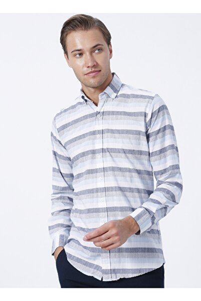 SÜVARİ Düğmeli Yaka Düz Mavi - Buz Erkek Gömlek