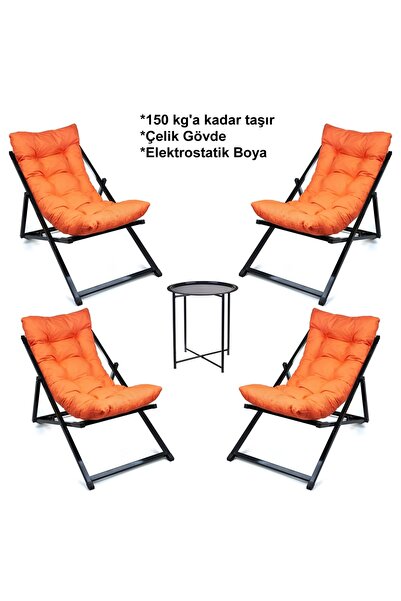 HASTUNÇ Minderli Katlanır Şezlong Seti Bahçe, Balkon, Teras ve Plaj İçin 4 Şe...