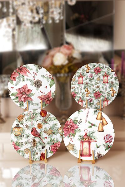 Realhomes 4-Piece Colorful Flower & Leaf Designed Placemat & Supla