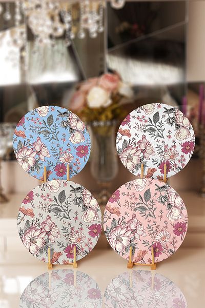 Realhomes 4-Piece Pastel Floor Dried Flower Drawing Placemat & Supla