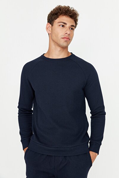 Trendyol Collection Navy Blue Regular Fit gofri kötött pizsama szett TMNAW23PT00015