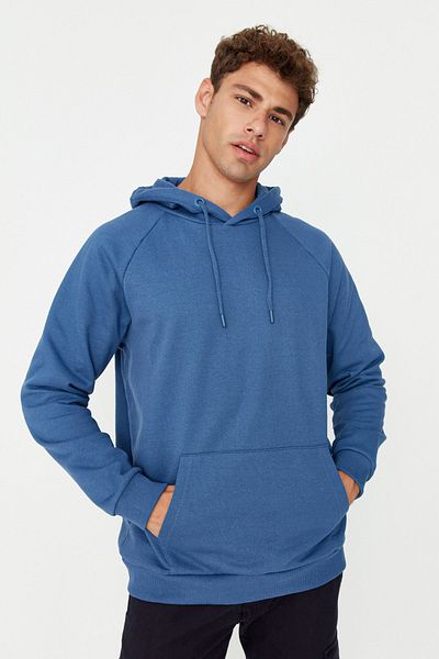 Trendyol Collection Sötétkék kapucnis oversize polár pulóver - TMNAW23sw00192