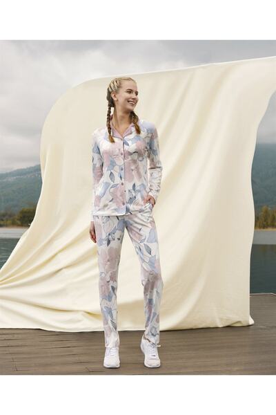 Doreanse Set pijamale cămașă cu mânecă lungă cu imprimeu floral pentru femei ...