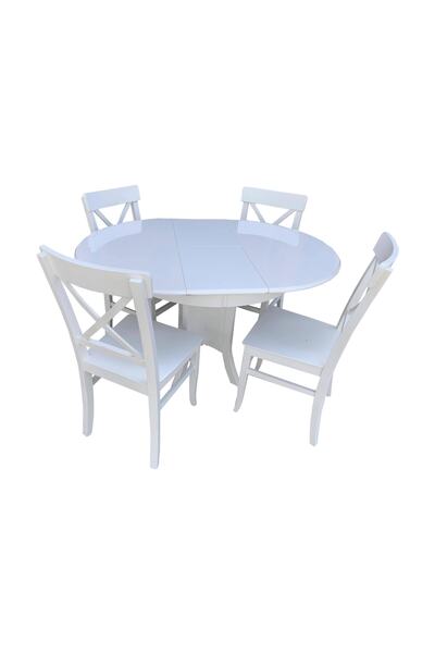 Evim-E Aksesuar 93 Cm Yuvarlak Açılır Masa + 4 Çapraz Sandalye Tamamı Ahşap L...