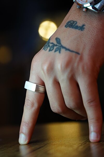 The Collection Erkek Gümüş Kaplama Dikdörtgen Şövalye Model Ayarlanabilir Yüzük