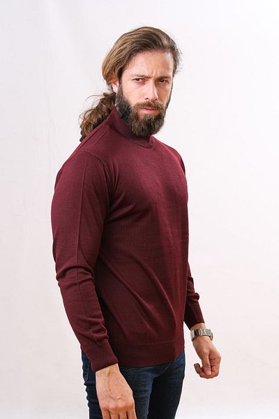 Çukurova Wool Half Fisherman Sweater Claret Red