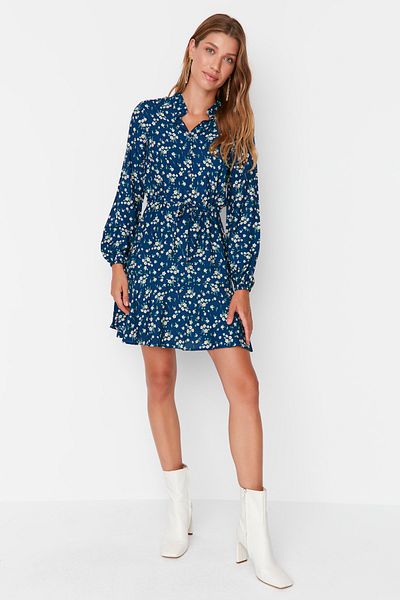 Trendyol Collection Sötétkék mini gombos viszkóz szőtt ruha TWOAW23EL01310
