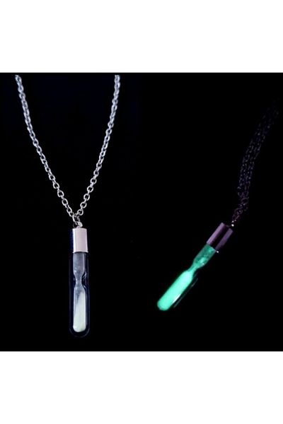 AlpCollection Glow in the Dark Phosphorescent Hourglass Glass Necklace with Metal Chain
