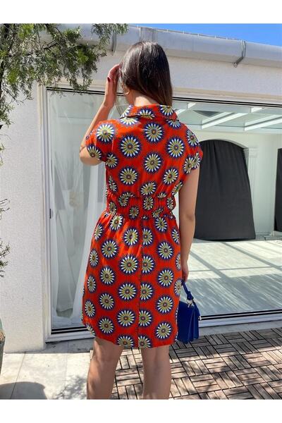 asur boutique Women's Shirt Collar Cotton Fabric Floral Patterned Mini Dress