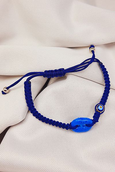 Nev Tasarım Syriac Two-Eyed Evil Eye Beaded Adjustable Bracelet