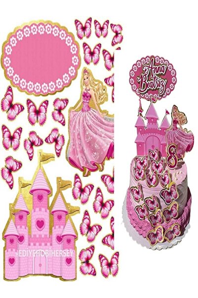 hediyehobihersey Barbie Resimli Yenilebilir Şekerli Pasta ve Kurabiye Baskı K...